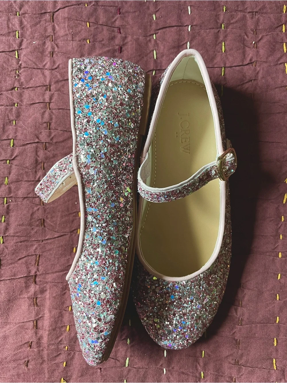 Crewcuts Pink Glitter Mary Jane Shoes with Gold Buckle